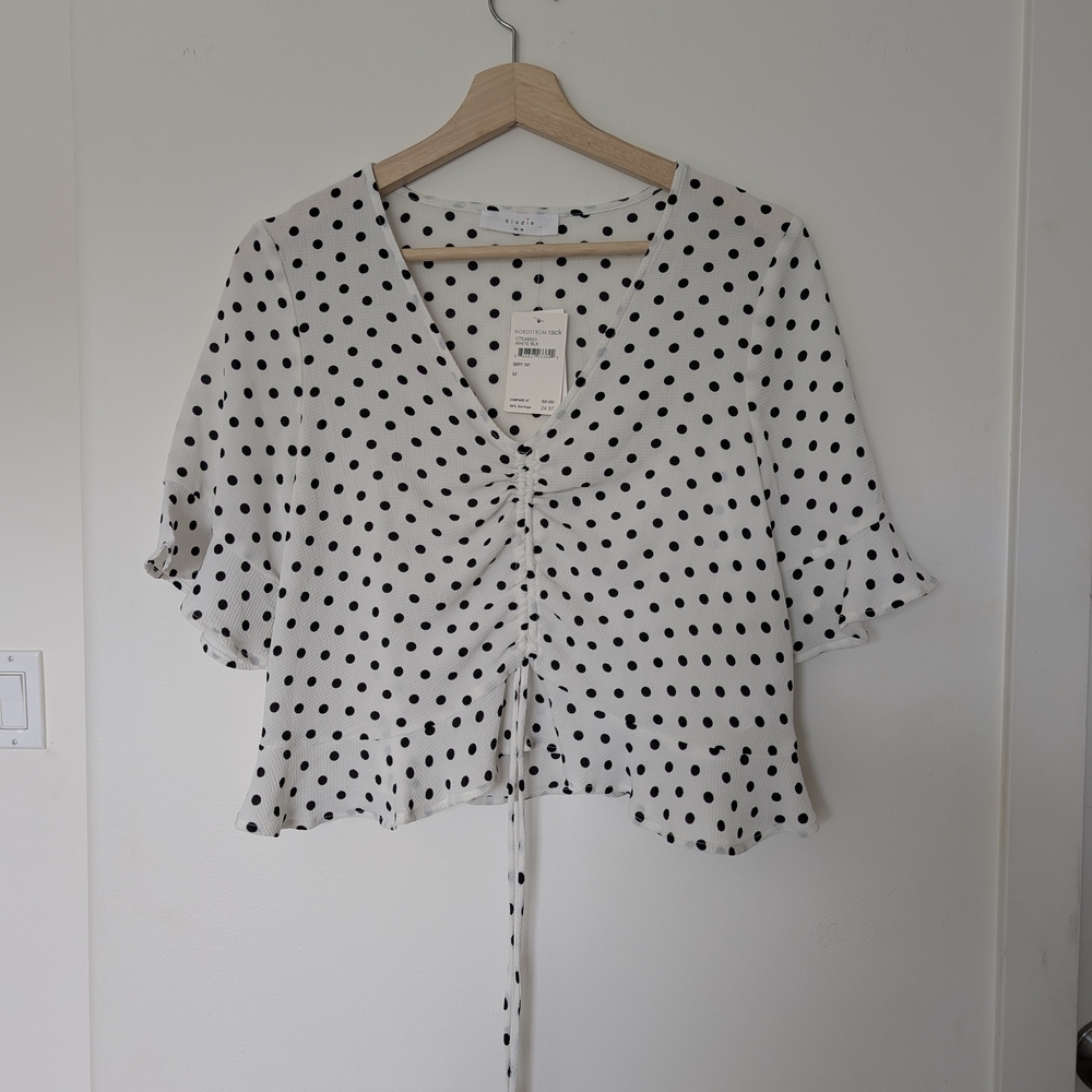 Forever 21 White and Black Flutter Sleeve Wrap Blouse